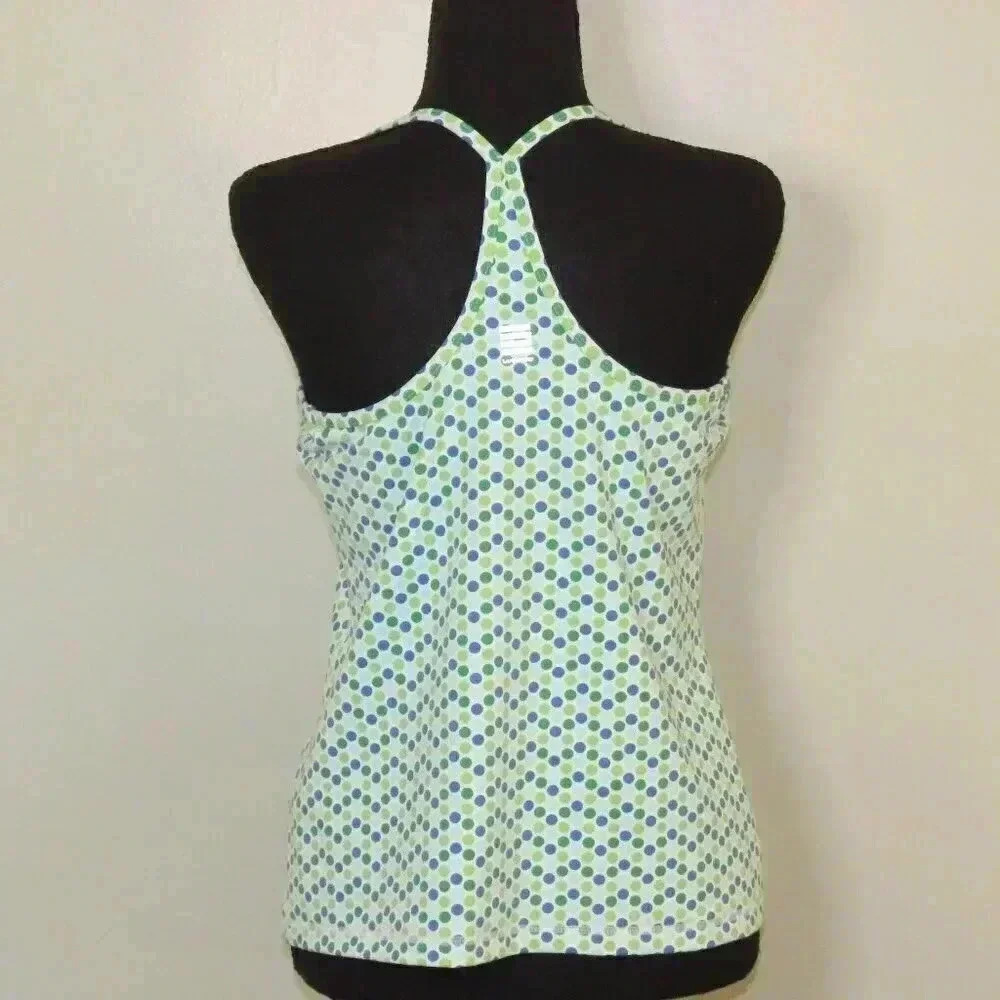 Lands End Green Blue Polka Dot Racer Back Tank Shelf Bra Size 10-12 - Picture 2 of 11